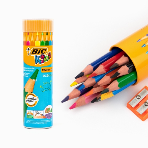 Bic Kids Evolution 12 Renk Boya Kalemi + 1 Beyaz Jumbo Boya Kalemi ve Kalemtraş Hediyeli